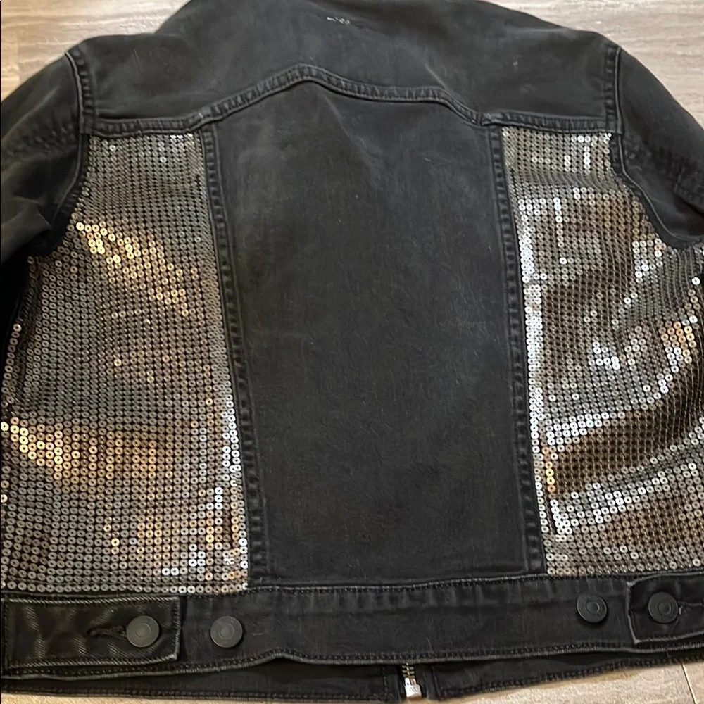 Levi's Cropped Black Jean Gold Sequin Zip Jacket
